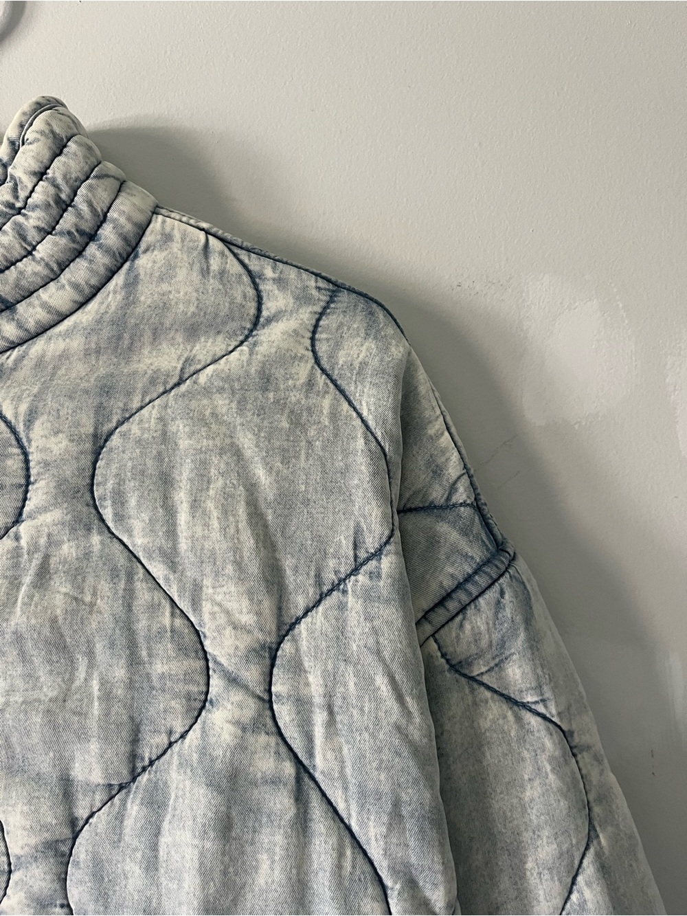 Light Gray denim wash boho Quilted Women's Jacket - Picture 3 of 14